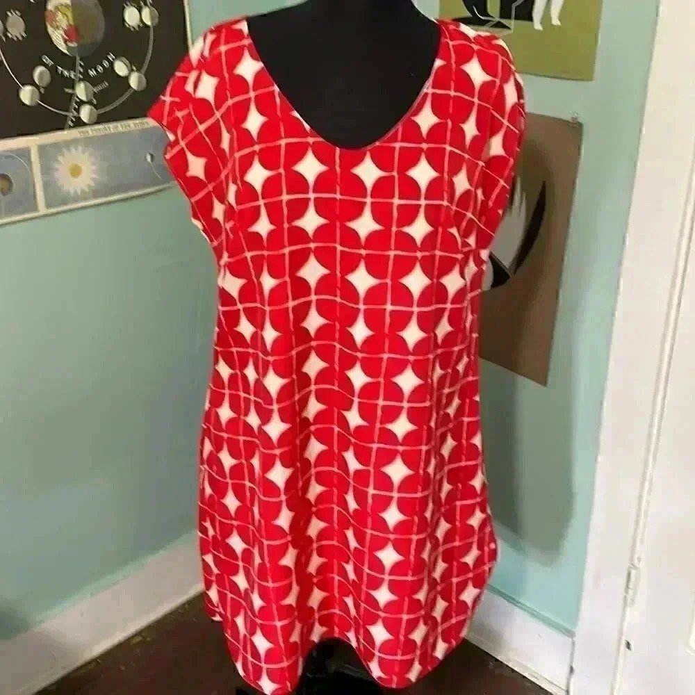 Isaac Mizrahi checkered polkadot mod shift dress with pockets medium